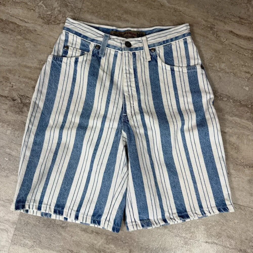 Vintage‎ Levis Loose Denim Jean - Blue White Shorts Striped - Womens SZ 5 -U.S.A
